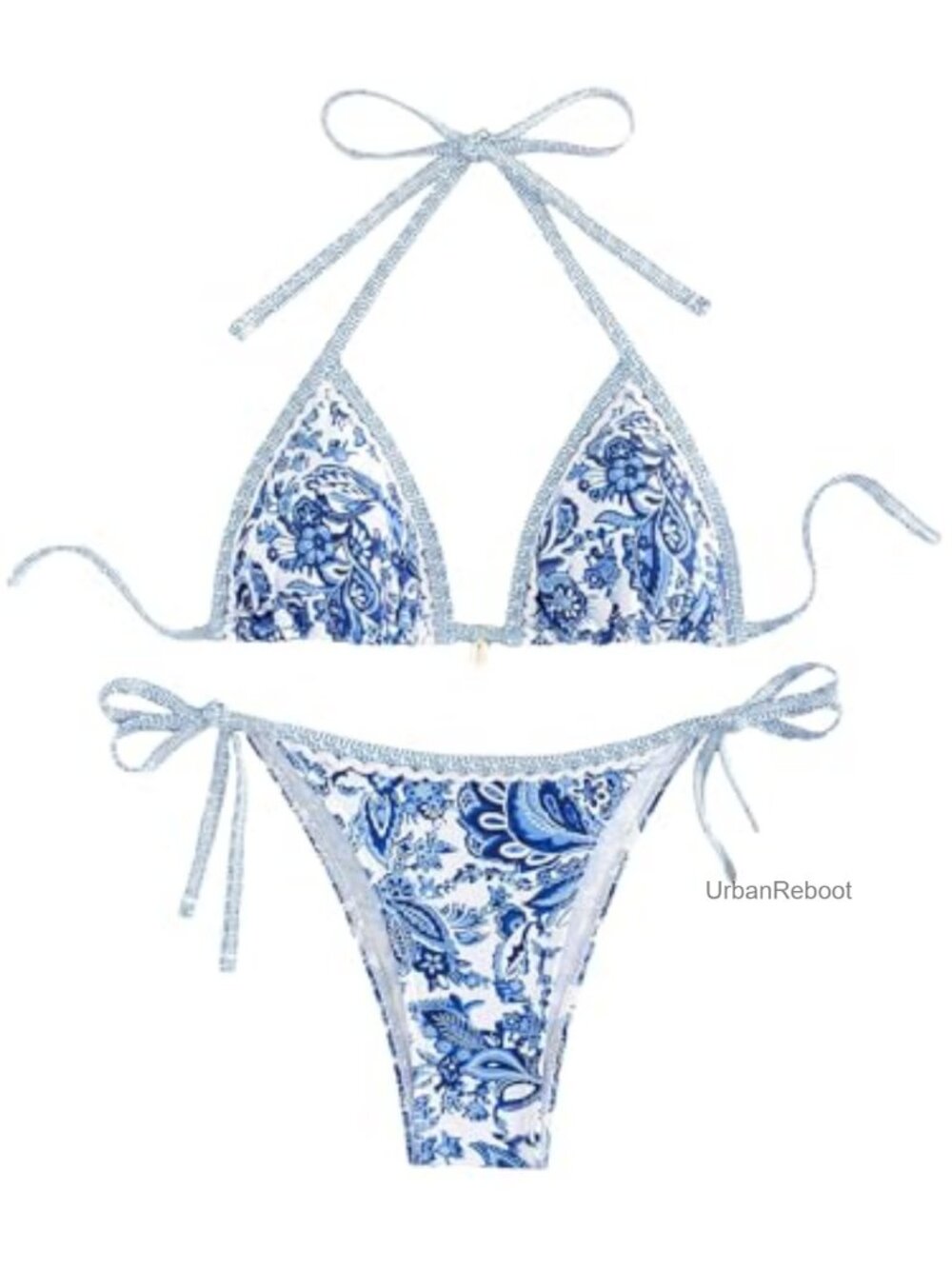 WDIRARA 2 Piece Boho Floral Halter Triangle Bikini Set Beach Bathing Suit